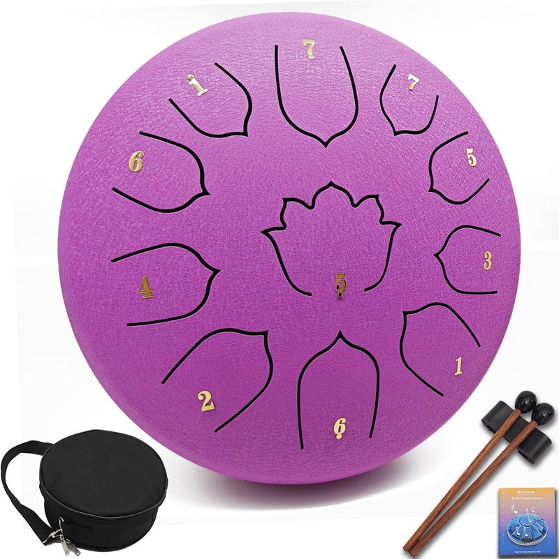 Steel Tongue Drum 8.5-Inch 11 Notes – Rain Drum for Outside & Garden, with Mallets, Bag & Music Book – for Meditation, Relaxation, Music Learning & Music Gift –